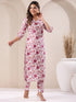 White & Pink Pure Cotton Floral Printed Straight Kurta Pant Set